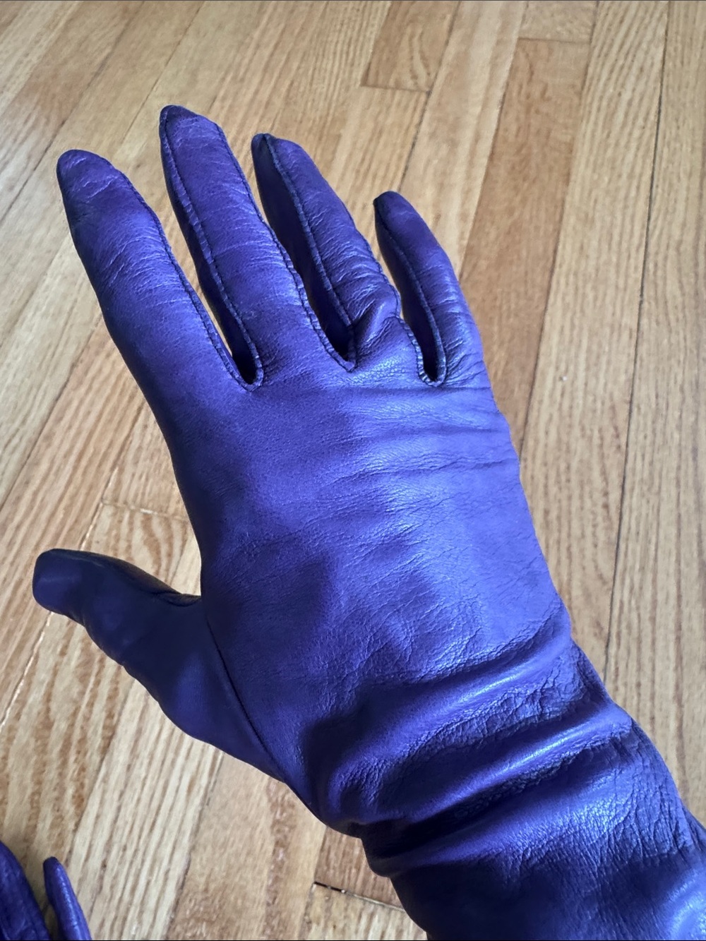 Plum leather gloves